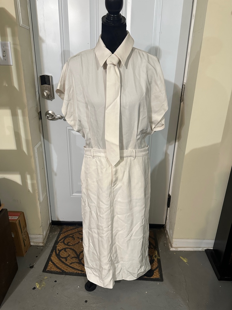 Zara Cream Midi Shirt Dress With Tie